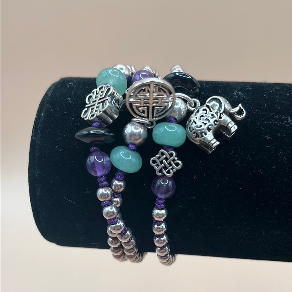 Unique Jade, Amethyst, and Obsidian Bracelet